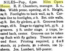 Niles Opera House - From Julius Cahns Official Theatrical Guide (newer photo)
